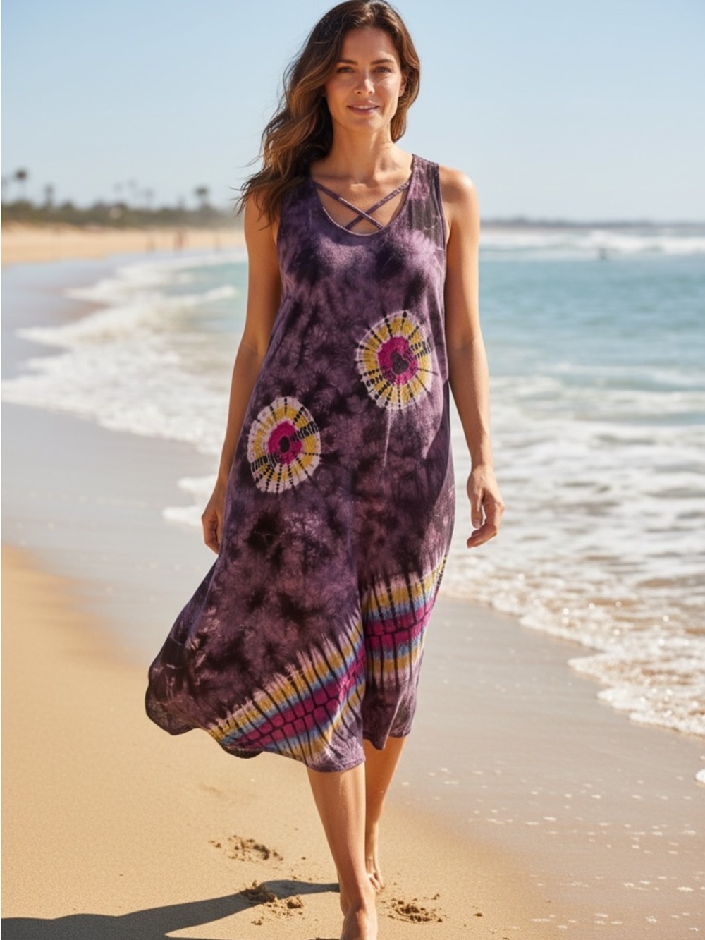 Purple Tie-Dye Crisscross Strap Maxi Dress size small/ medium